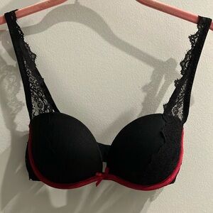 Elegant Black and Red Lace Bra